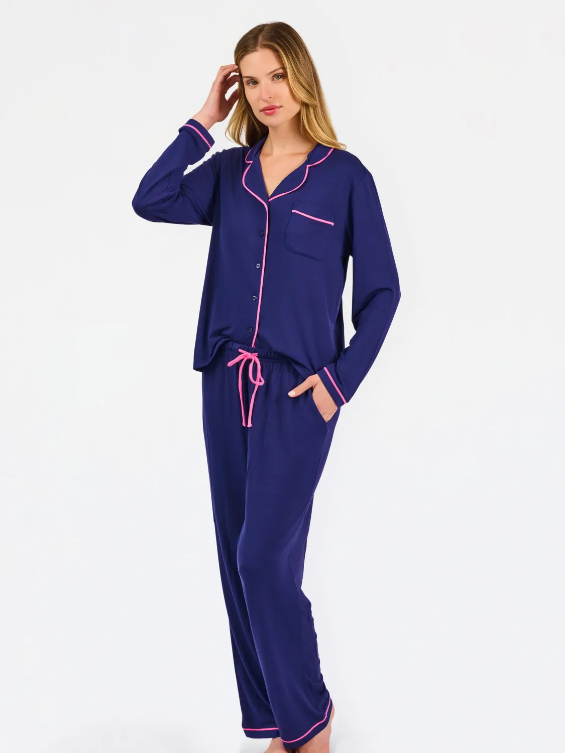 Charlotte Pima Pajama Set, COLOR: Navy, Size: S