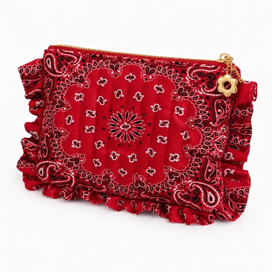 Ruffle Bandana Cosmetic Case, COLOR: Red