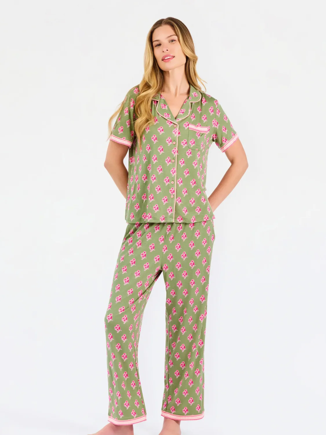 Charlotte Pajama Set, COLOR: Olive Petal Sketch, Size: S
