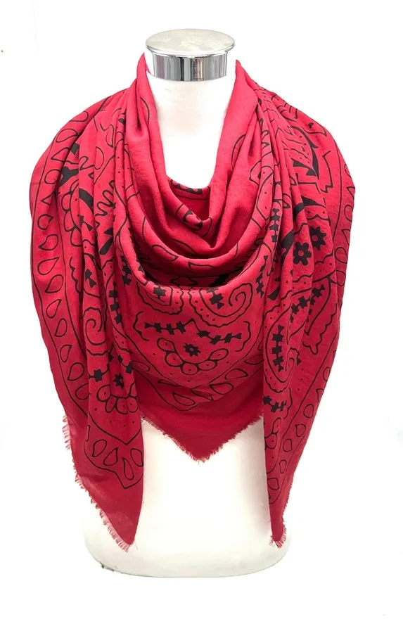 Large Square Scarf Fine Paisley, COLOR: Red