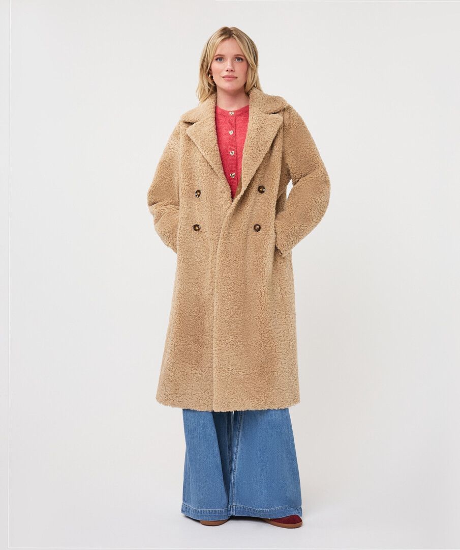 Teddy Collared Coat, COLOR: Sand, Size: 4
