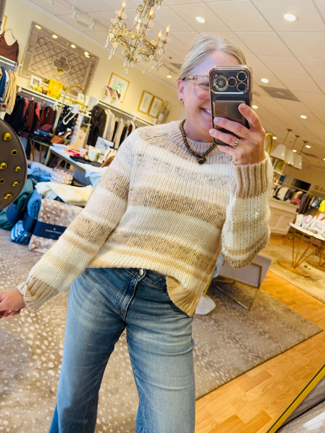 Inez Striped Raglan Crew Chunky, COLOR: Half Moon Stripe, Size: XS/S