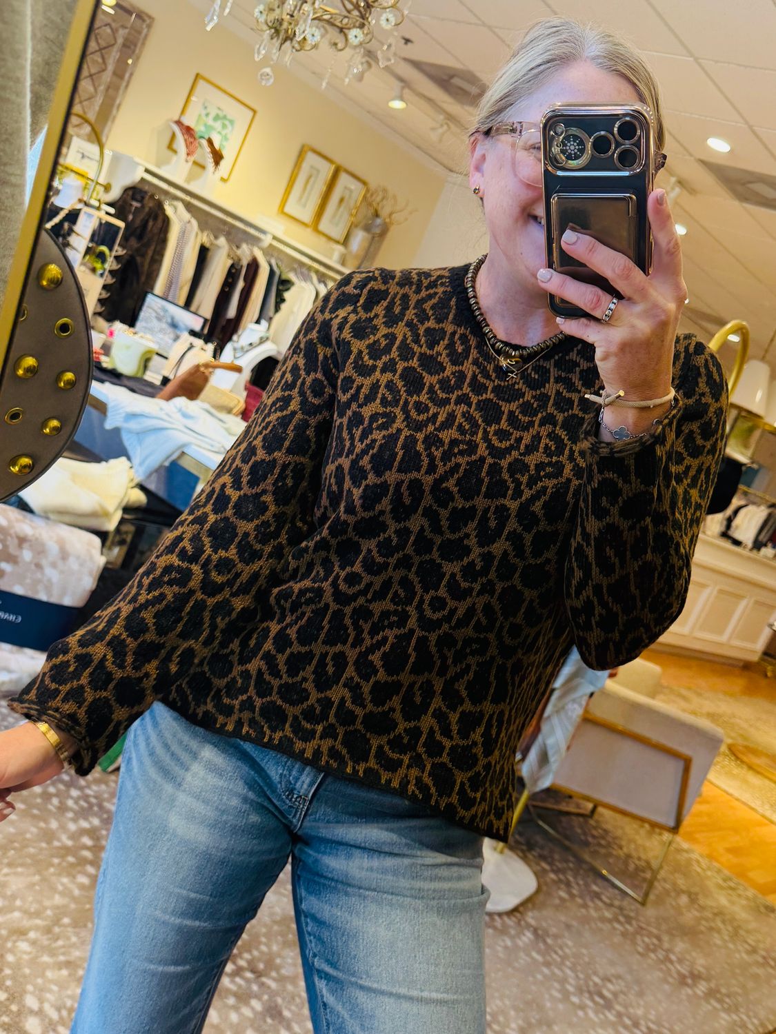 Leopard Long Sleeve Crewneck, COLOR: Leopard, Size: XS/S