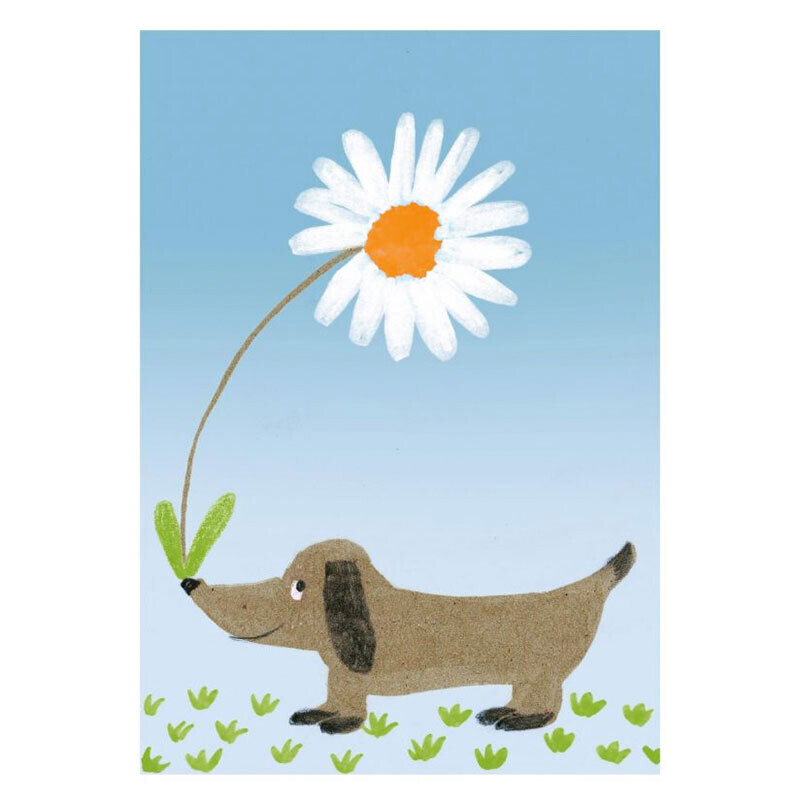 Postkarte Hund mit Margerite