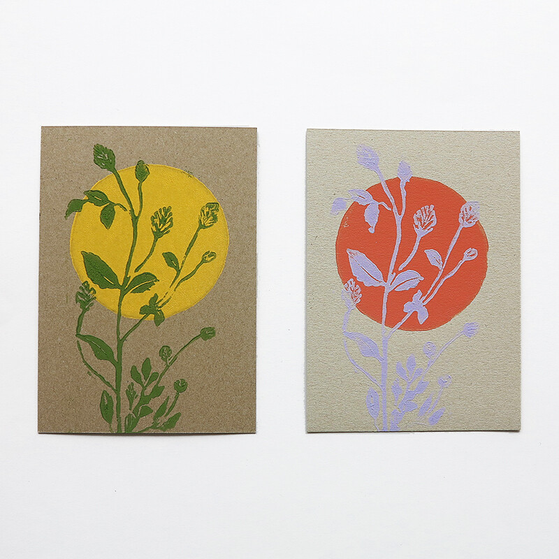Karte Linoldruck – Blume und Sonne