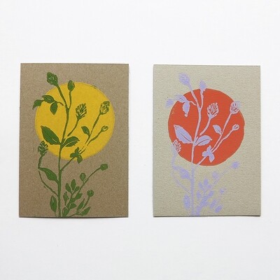 Karte Linoldruck – Blume und Sonne