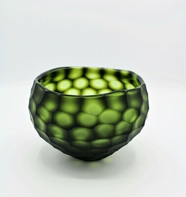 Organic carved bowl, dark green