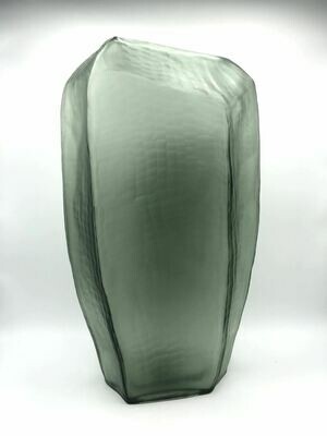 Carved glass vase, green/grey