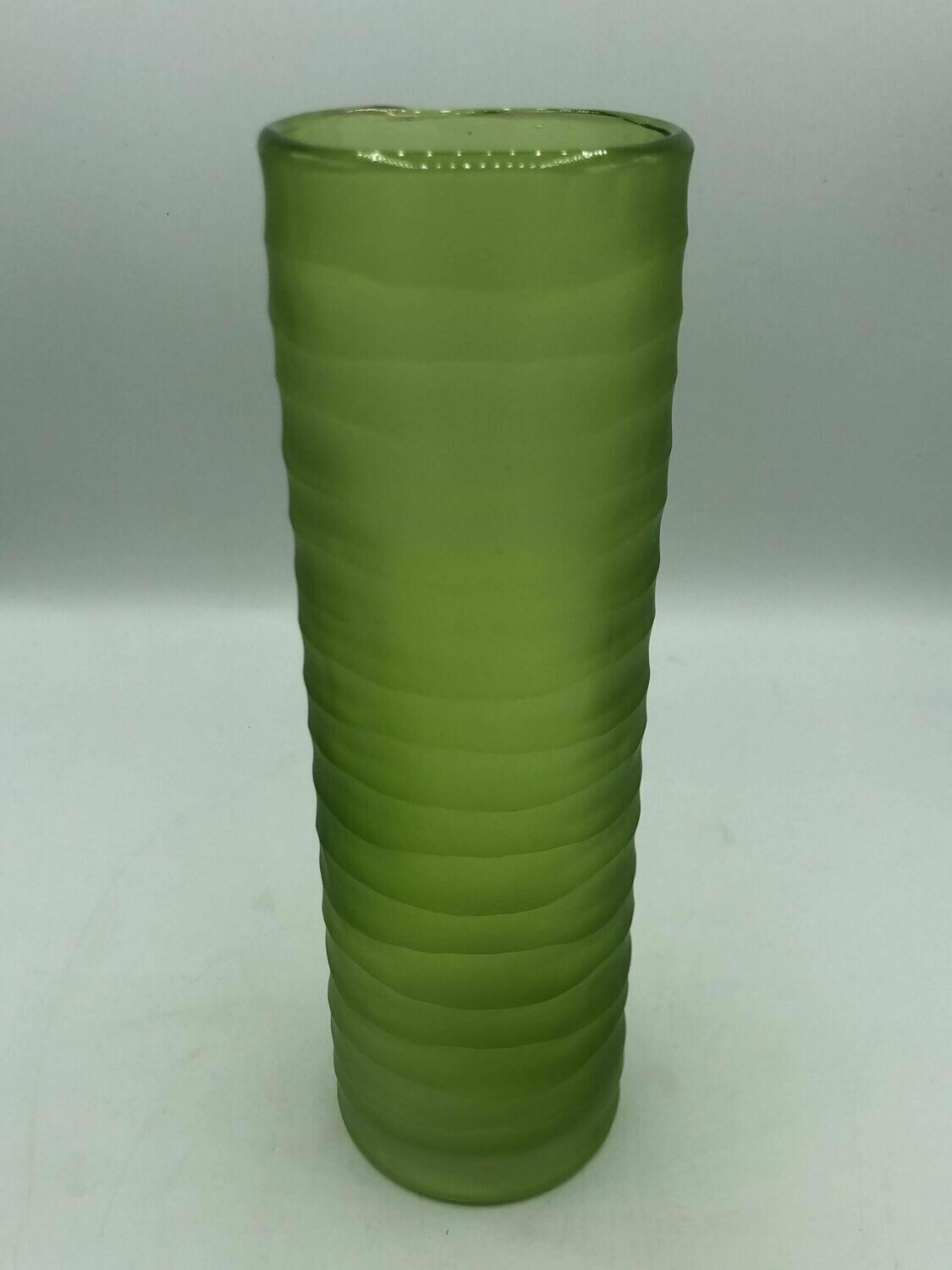 XL Carved Cylinder Glass Vase "Grass Green"