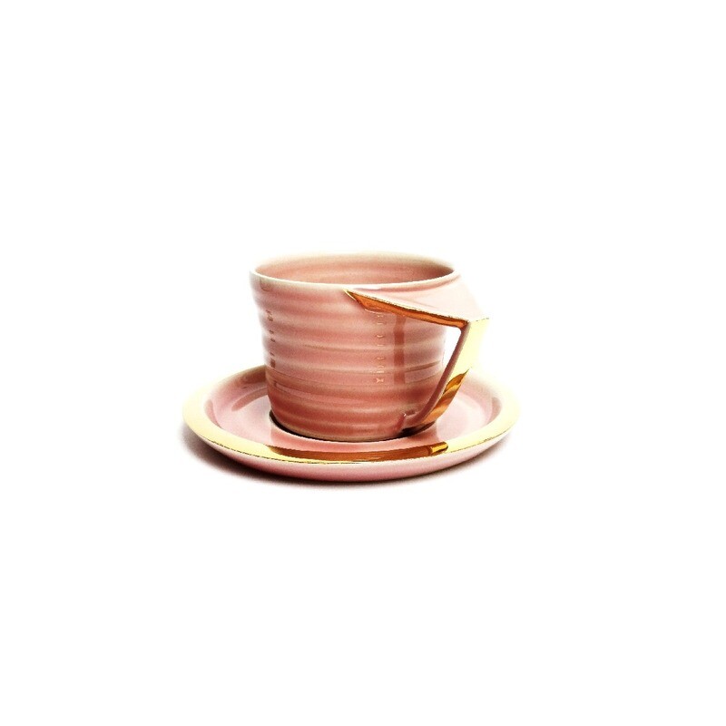 Filiżanka RUBATO do cappuccino, różowa, złocona