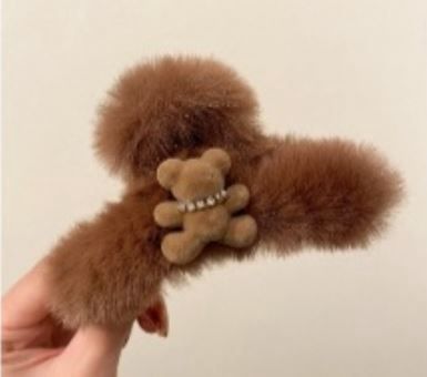 Hair claw Fluffy Brown with Brown bear