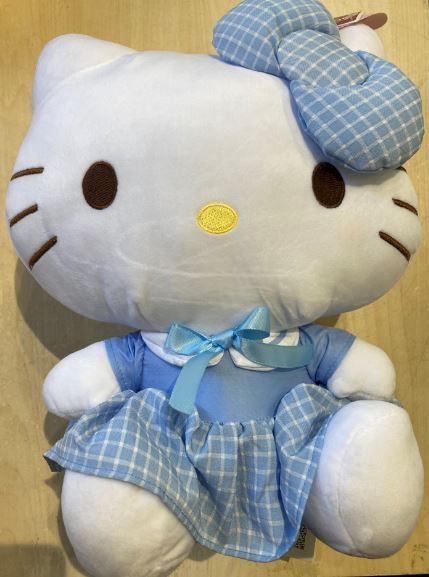 Hello Kitty in blue check dress soft toy 28cm
