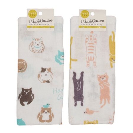 PG FACE TOWEL@パイルガーゼ フェイスタオル ねこのポーズ