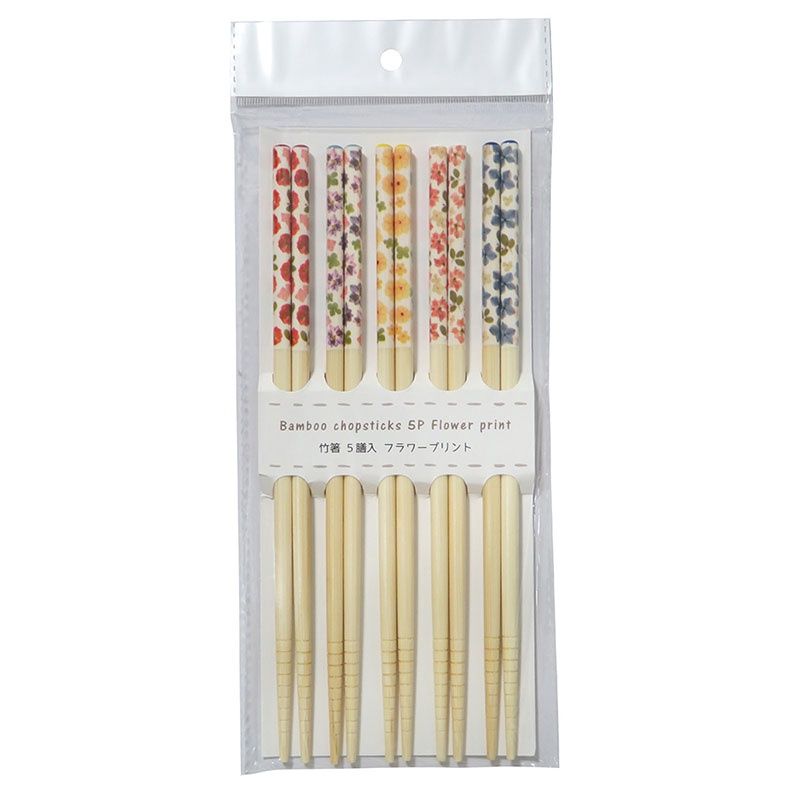 Bamboo chopsticks 5P Flower print@4686 竹箸 5P フラワープリント