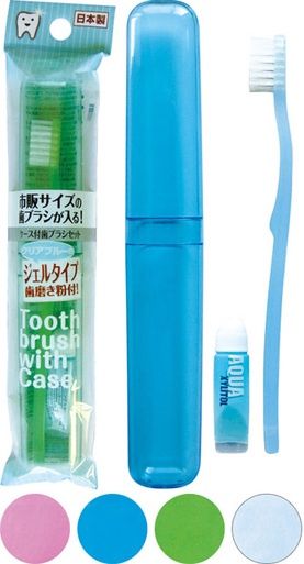 TOOTHBRUSH WITH CASE &amp; TOOTHGEL JP@市販サイズが入るケース付歯ブラシ歯磨粉付