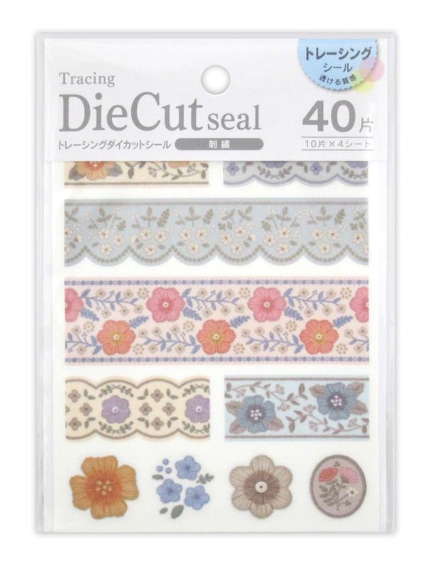 Tracing die-cut sticker 40 Embroidery@トレーシングダイカットシール 刺繍 40片