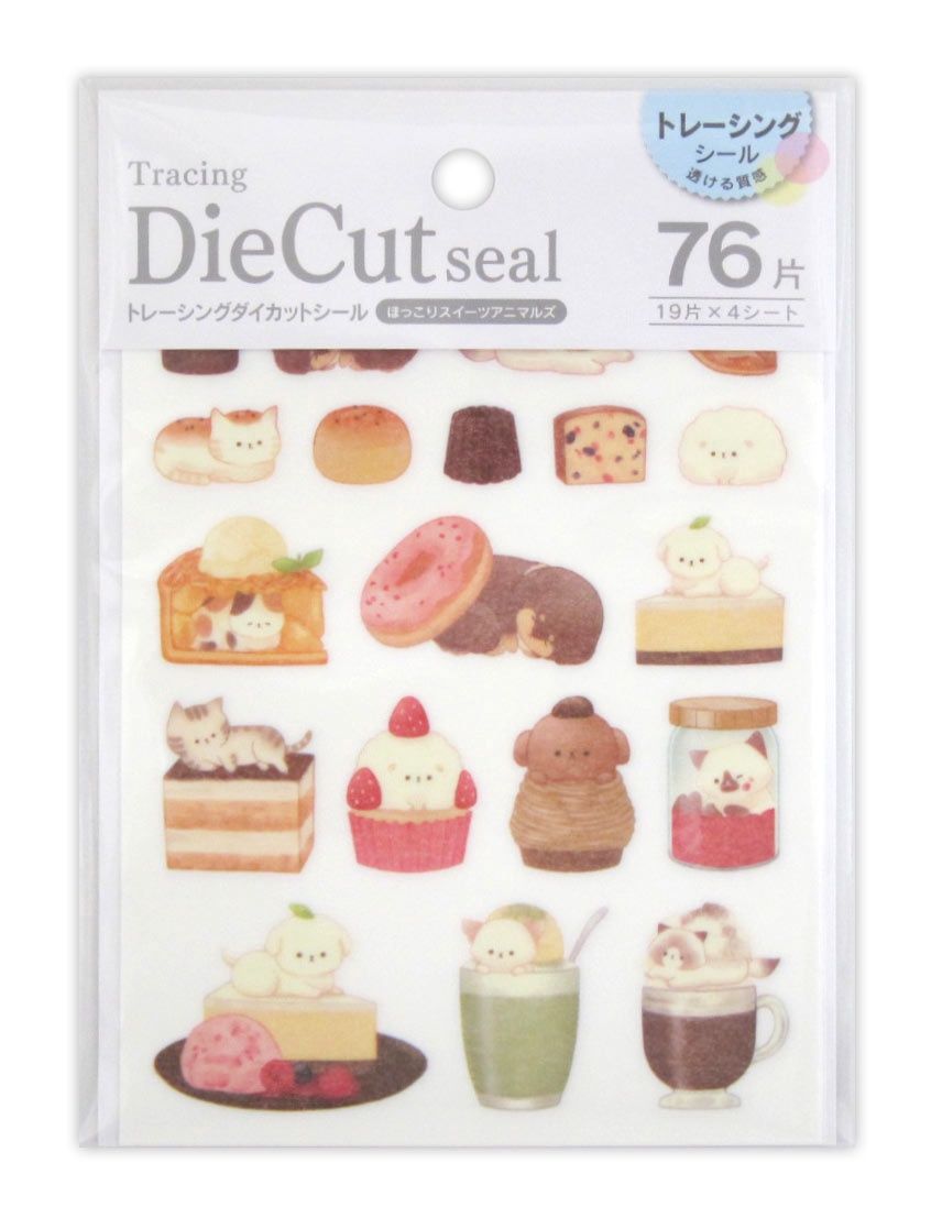 Tracing die-cut sticker sweets animals@ﾄﾚｰｼﾝｸﾞﾀﾞｲｶｯﾄｼｰﾙ ほっこりｽｲｰﾂｱﾆﾏﾙｽﾞ 76片