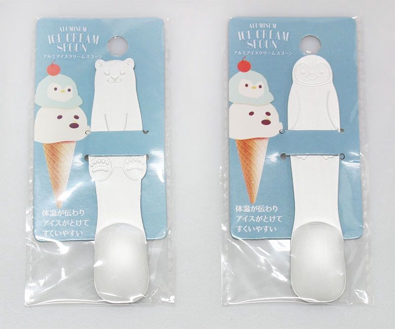 Aluminum ice cream spoon 1P/2AST@ｱﾙﾐｱｲｽｸﾘｰﾑｽﾌﾟｰﾝ(白くま/ペンギン)海外用