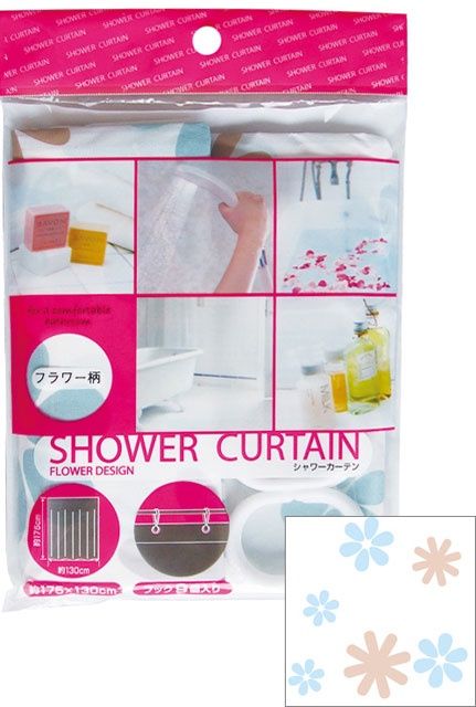 SHOWER CURTAIN(FLOWER)@ﾌﾗﾜｰ柄ｼｬﾜｰｶｰﾃﾝ ﾌｯｸ9個入(約175×130㎝）
