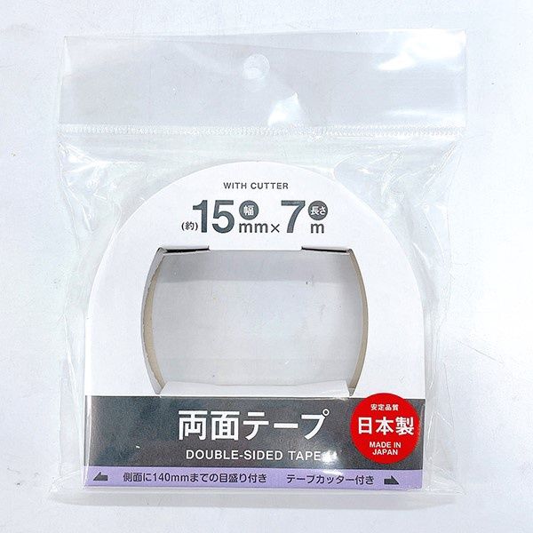 Double-sided tape with tape cutter 15mm@ﾃｰﾌﾟｶｯﾀｰ付両面ﾃｰﾌﾟ15mm幅×7m巻