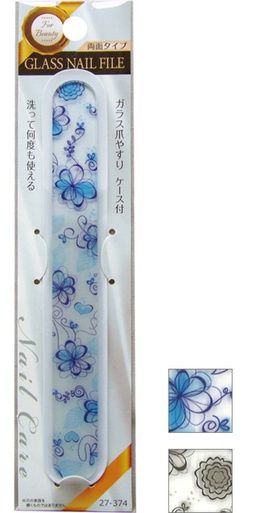 GLASS NAIL FILE  WITH CASE@洗って使えるﾌﾟﾘﾝﾄｶﾞﾗｽ爪やすり L(ｹｰｽ付)