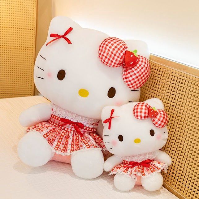 Hello Kitty with red check ribbon soft toy 30cm