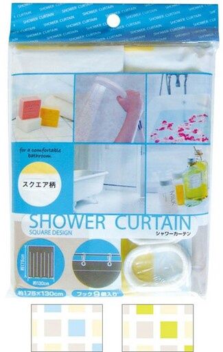 SHOWER CURTAIN(SQUARE)@ｽｸｴｱ柄ｼｬﾜｰｶｰﾃﾝ ﾌｯｸ9個入(約175×130㎝)