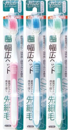WIDE HEAD TOOTHBRUSH(SOFT)@ﾀｯﾌﾟﾘ植毛幅広ﾍｯﾄﾞ歯ﾌﾞﾗｼ先細毛 やわらかめ