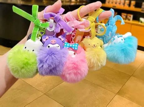 Sanrio key chain with fluffy ball