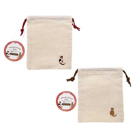 EMBROIDERY DRAWSTRING CAT@刺繍キンチャク ネコ柄