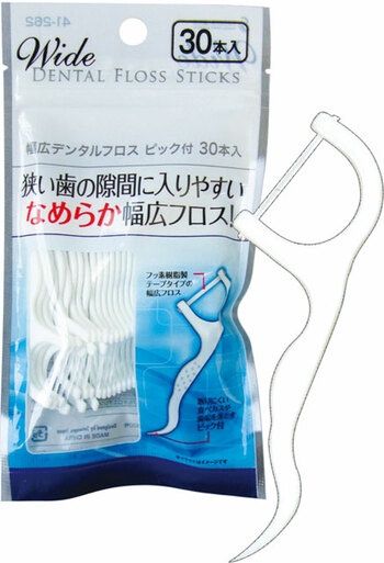 WIDE DENTAL FLOSS STICKS 30PCS@幅広ﾃﾞﾝﾀﾙﾌﾛｽﾋﾟｯｸ付(ﾎﾙﾀﾞｰﾀｲﾌﾟ)30本入