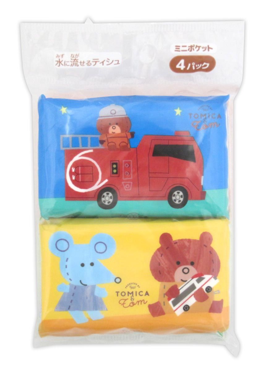 Mini flushable pockettissue 4PTOMICA&amp;Tom@ミニポケットティシュ トミカとトム　4P