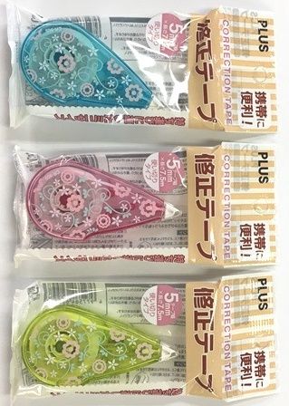 Correction Tape@ﾌﾟﾗｽ 修正ﾃｰﾌﾟ 5mm×7.5m 柄付