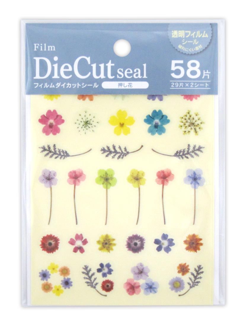 Cut out film sticker 58P Pressed flowers@フィルムダイカットシール 押し花 58片