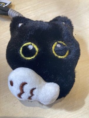 Black cat with fish plush key chain