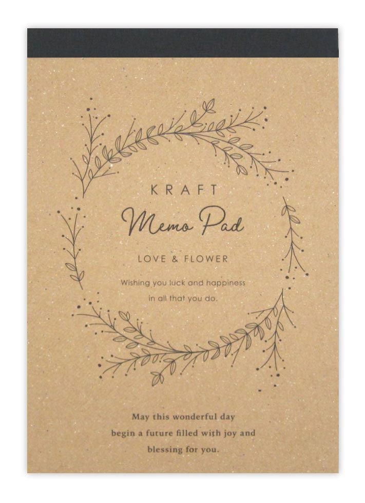 Kraft memo pad recycled paper 80 sheets@A6 クラフトメモ 再生紙 ラブ&amp;フラワー 80枚