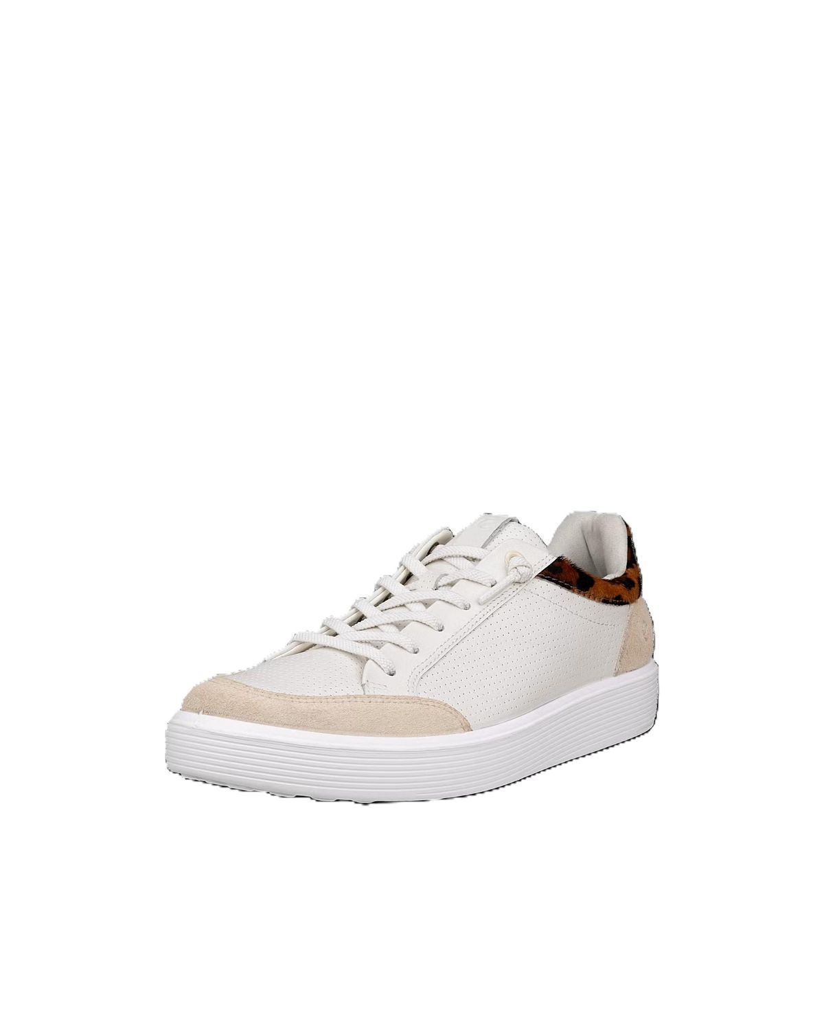 Ecco Shoes Soft 60 w Laces, Color: White w Leopard, Gender: Womens, Size Width: 39