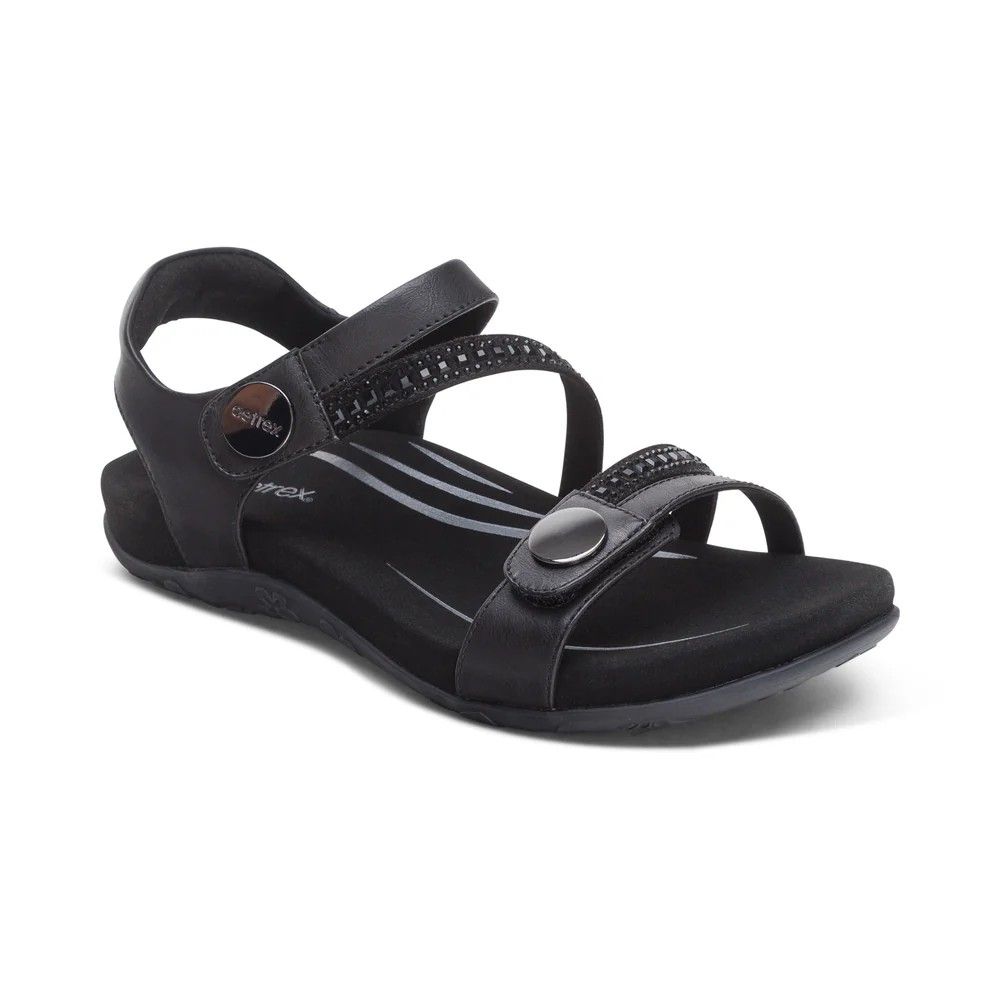 Aetrex Jess Sparkle, Color: Black, Gender: Womens, Size Width: 38
