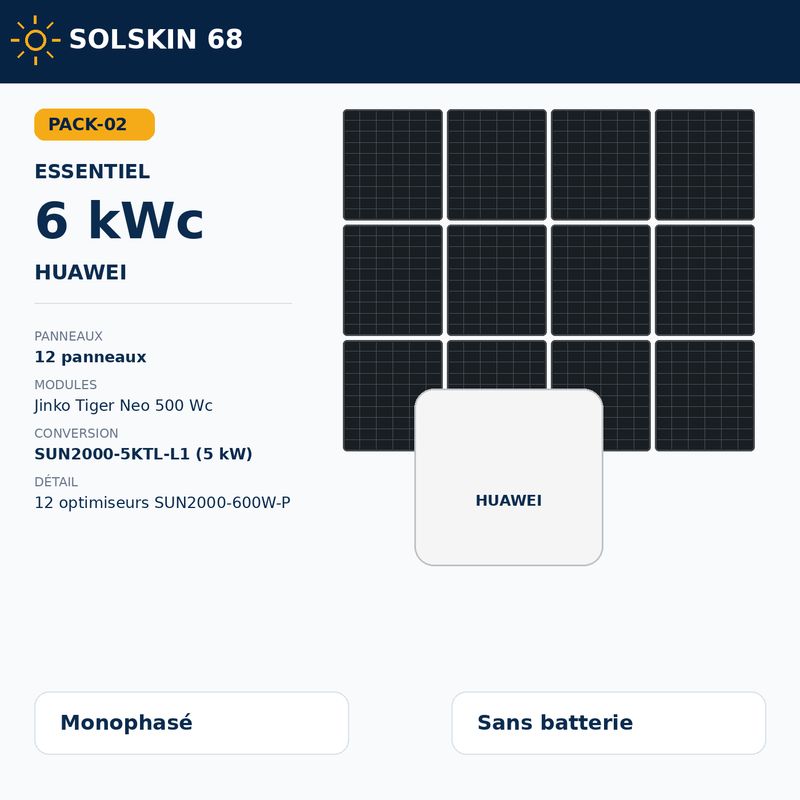 Pack Essentiel 6 kWc — Huawei + optimiseurs Pack Essentiel 6 kWc — Huawei + optimiseurs