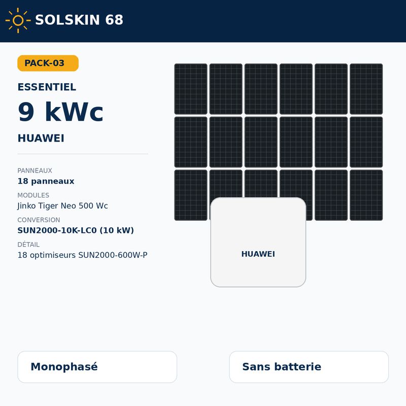 Pack Essentiel 9 kWc — Huawei + optimiseurs Pack Essentiel 9 kWc — Huawei + optimiseurs