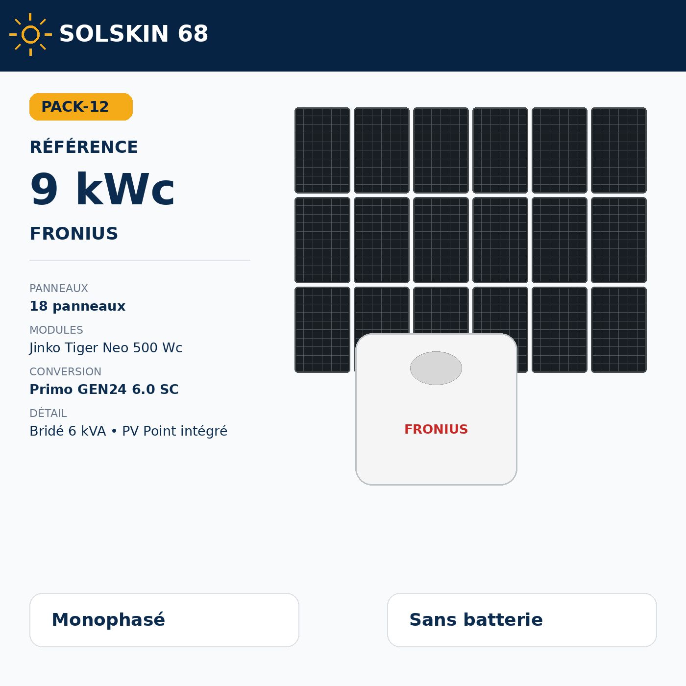Pack Référence 9 kWc — Fronius (bridé 6 kVA) Pack Référence 9 kWc — Fronius (bridé 6 kVA)