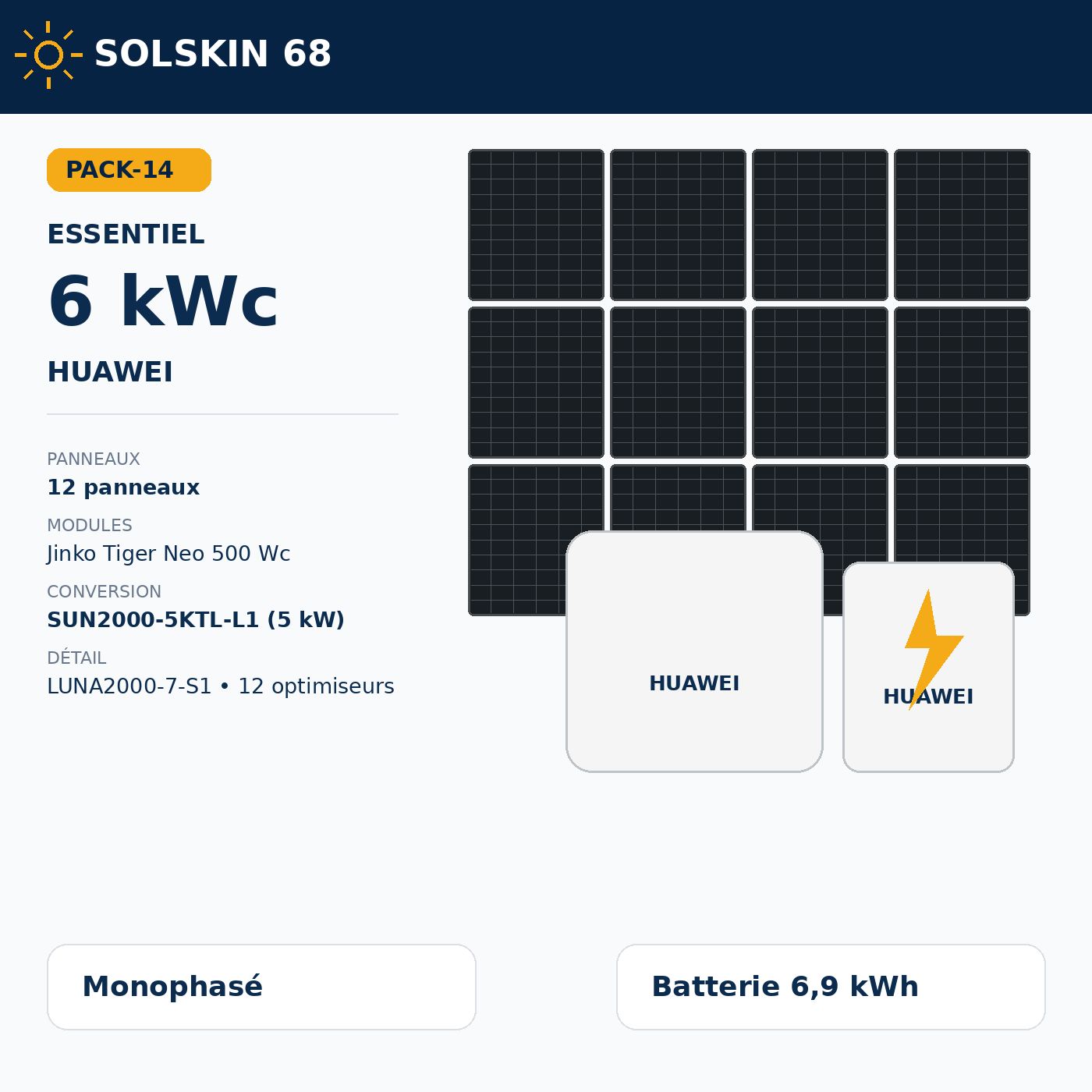 Pack Essentiel 6 kWc + LUNA2000 6,9 kWh Pack Essentiel 6 kWc + LUNA2000 6,9 kWh