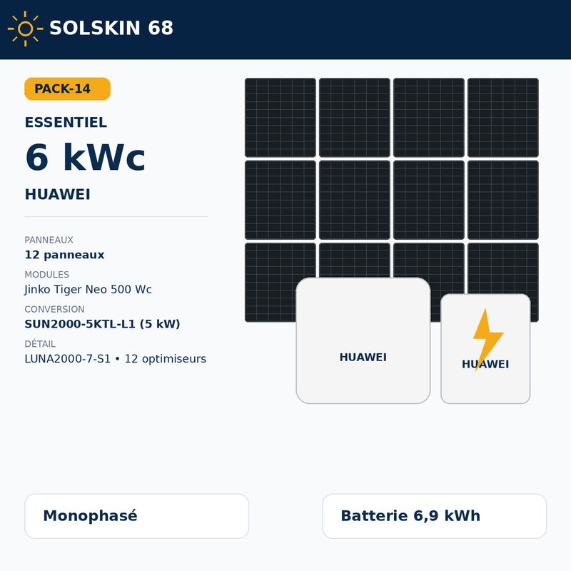 Pack Essentiel 6 kWc + LUNA2000 6,9 kWh Pack Essentiel 6 kWc + LUNA2000 6,9 kWh