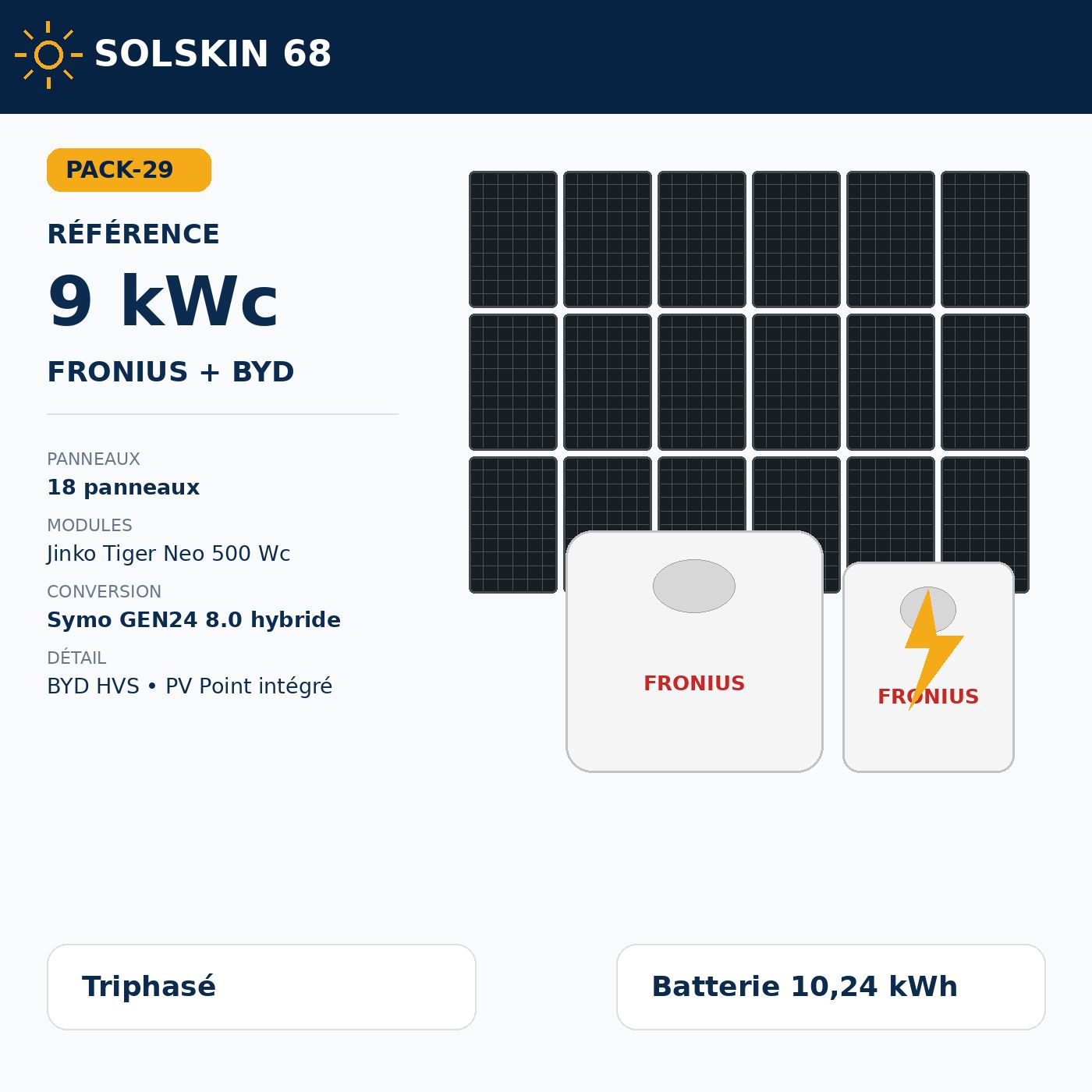 Pack Référence 9 kWc tri + batterie BYD 10 kWh Pack Référence 9 kWc tri + batterie BYD 10 kWh