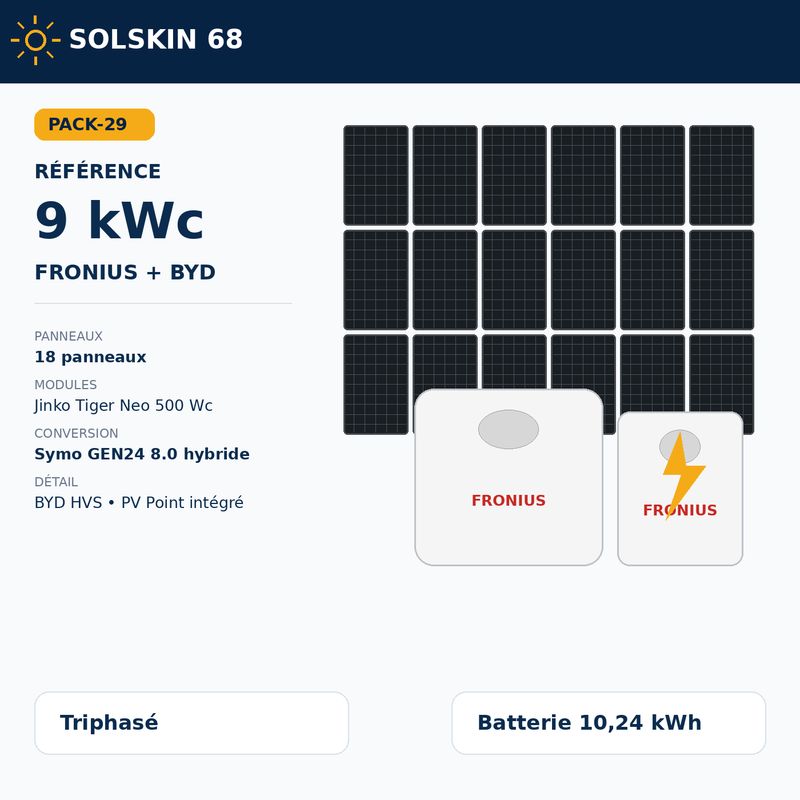 Pack Référence 9 kWc tri + batterie BYD 10 kWh Pack Référence 9 kWc tri + batterie BYD 10 kWh
