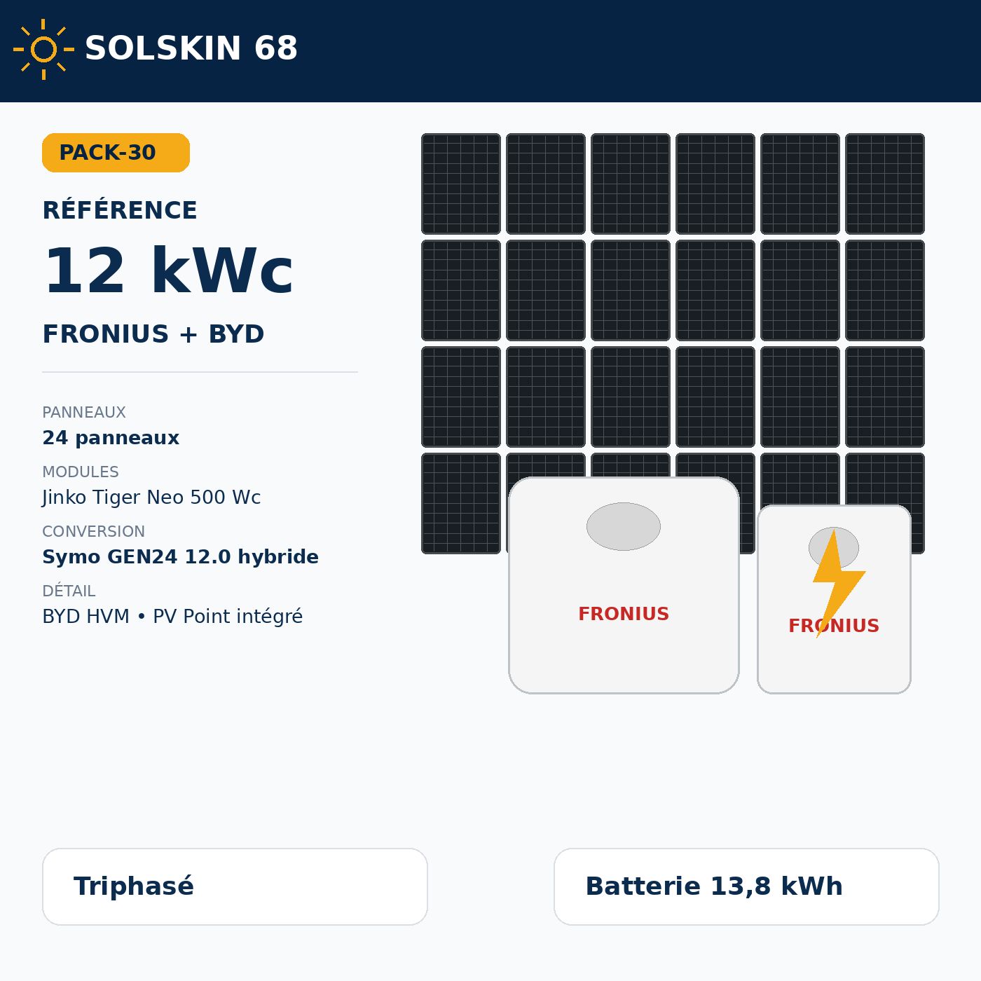 Pack Référence 12 kWc tri + batterie BYD 14 kWh Pack Référence 12 kWc tri + batterie BYD 14 kWh