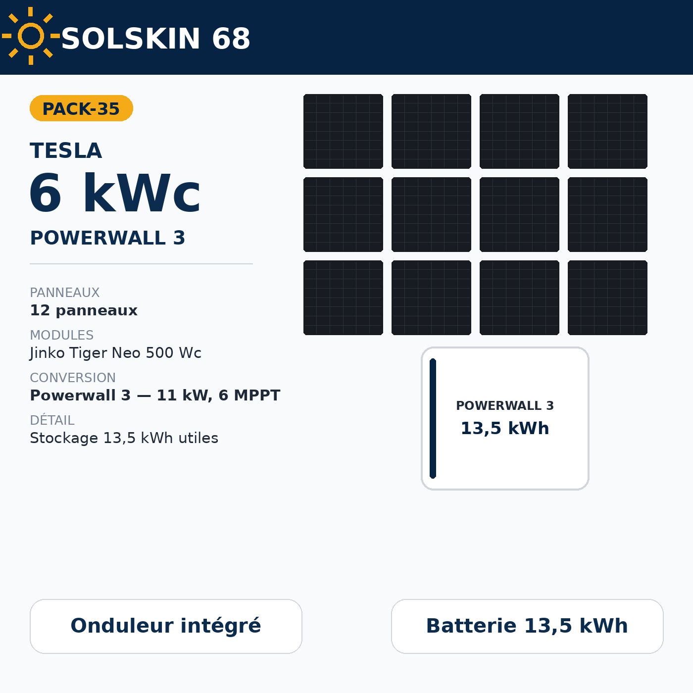 Pack Tesla 6 kWc + Powerwall 3 — 13,5 kWh Pack Tesla 6 kWc + Powerwall 3 — 13,5 kWh