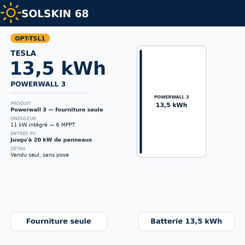Tesla Powerwall 3 — 13,5 kWh (fourniture seule)