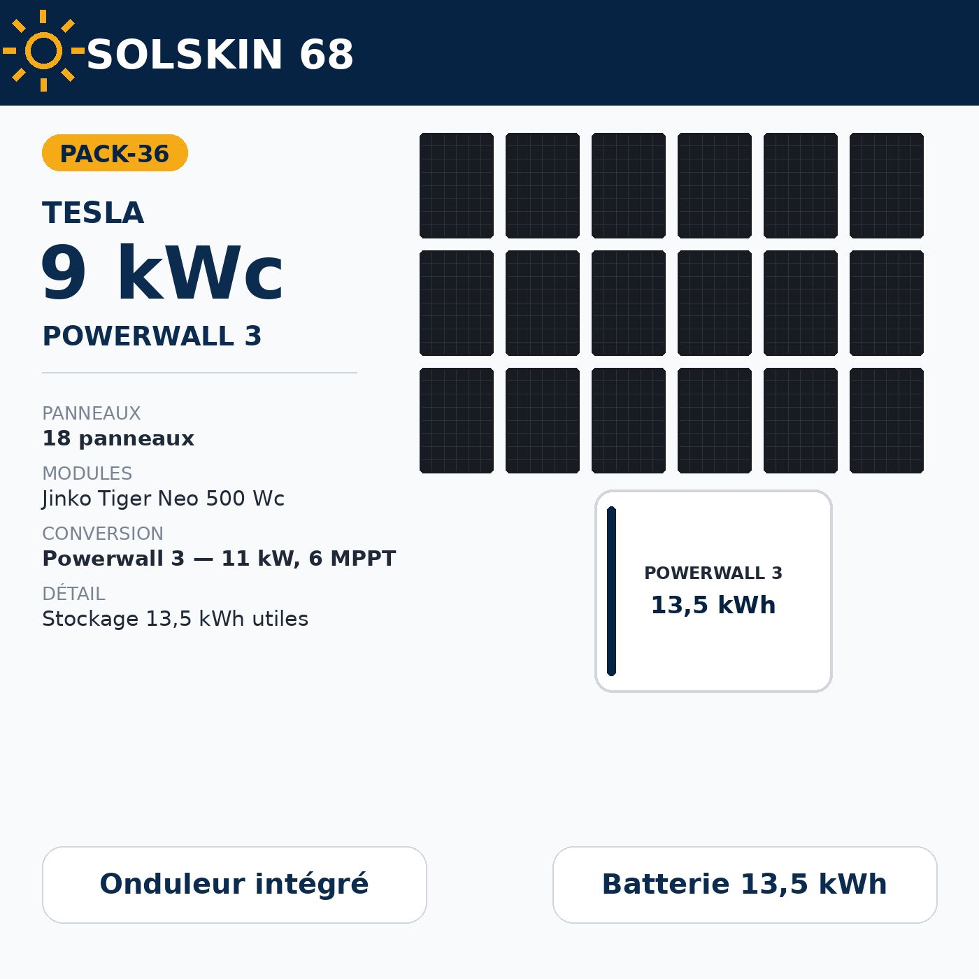 Pack Tesla 9 kWc + Powerwall 3 — 13,5 kWh Pack Tesla 9 kWc + Powerwall 3 — 13,5 kWh