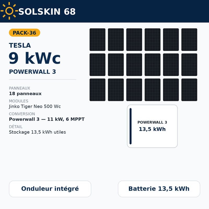 Pack Tesla 9 kWc + Powerwall 3 — 13,5 kWh Pack Tesla 9 kWc + Powerwall 3 — 13,5 kWh